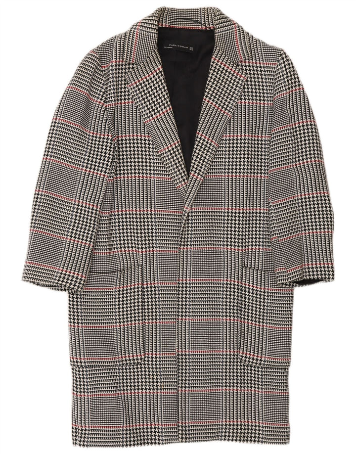 Sobretudo aberto feminino Zara Reino Unido 10 pequeno algodão houndstooth azul marinho