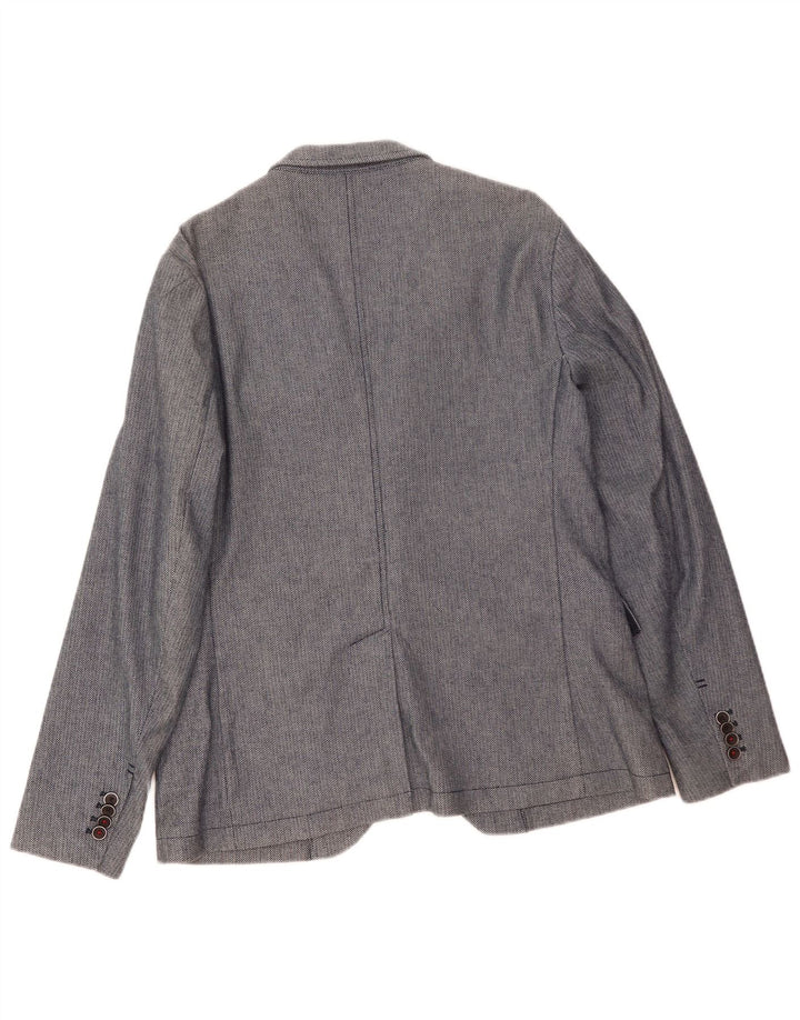 Jaqueta blazer masculina Zara com 2 botões EU 54 XL azul geométrico poliéster