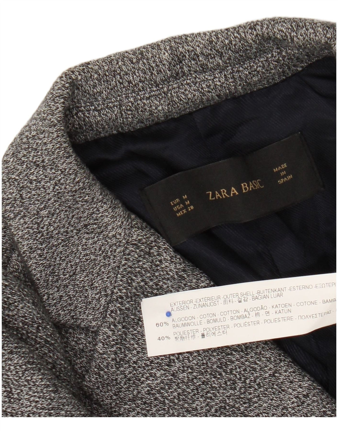 Jaqueta blazer feminina Zara tricotada com 1 botão Reino Unido 12 algodão manchado cinza médio