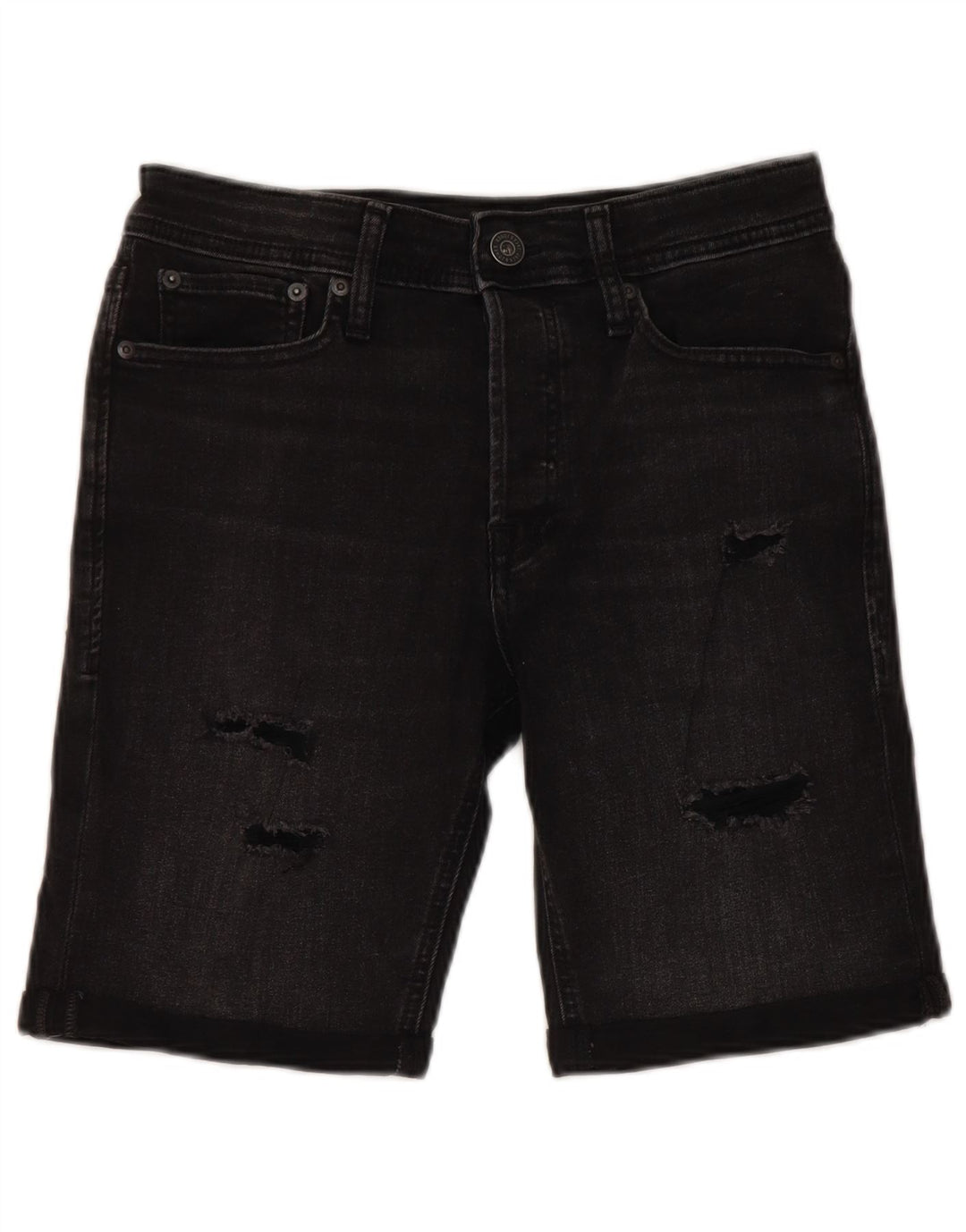 Shorts jeans masculino JACK & JONES regular desgastado W30 algodão preto médio