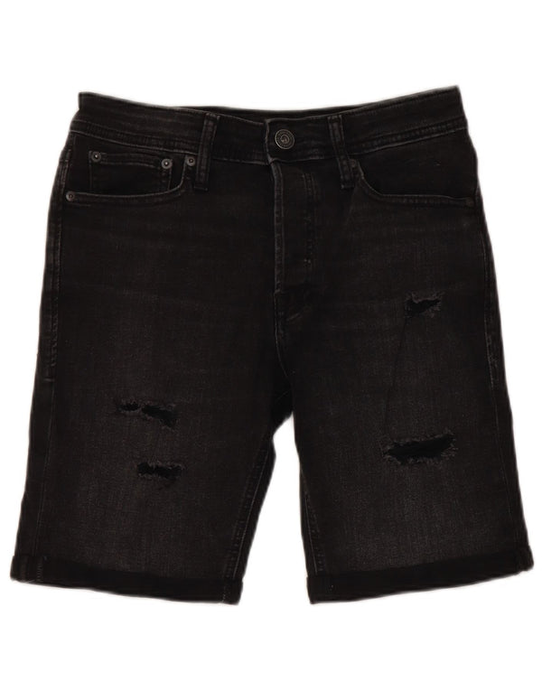 Shorts jeans masculino JACK & JONES regular desgastado W30 algodão preto médio