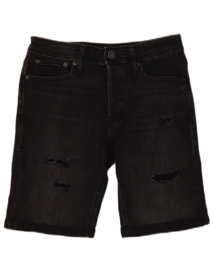 Shorts jeans masculino JACK & JONES regular desgastado W30 algodão preto médio