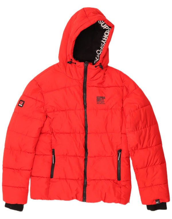 Jaqueta acolchoada com capuz masculina Superdry UK 40 poliéster vermelho grande