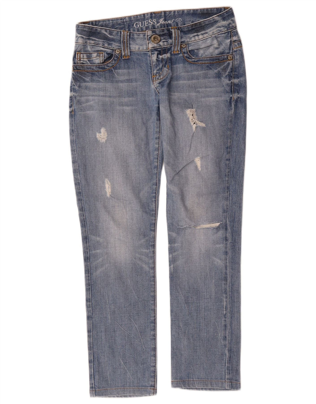 Guess Calça jeans reta feminina desgastada W27 L27 algodão azul