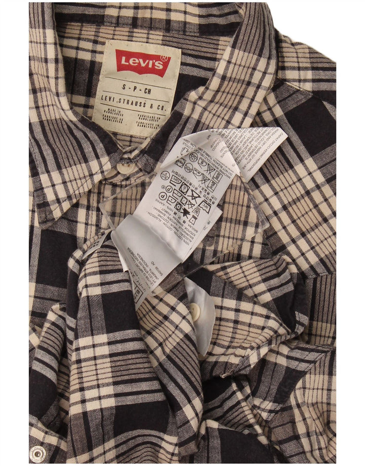 Camisa masculina de flanela Levi's pequena cinza xadrez algodão