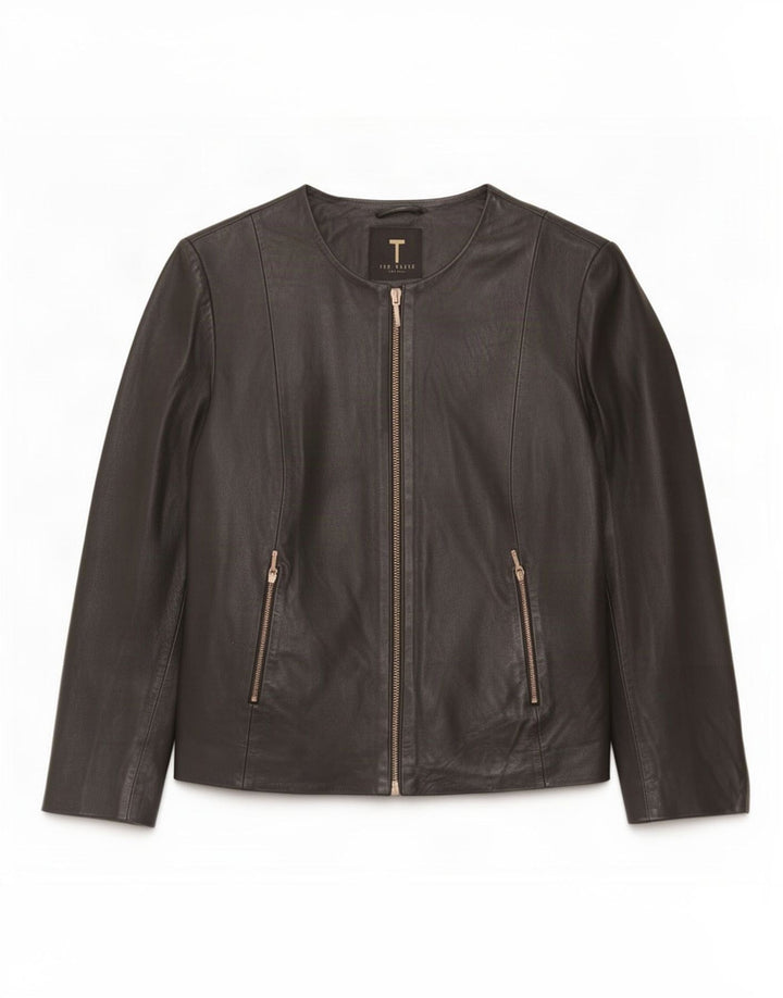 Jaqueta feminina de couro Ted Baker manga 3/4 tamanho 3 médio preto