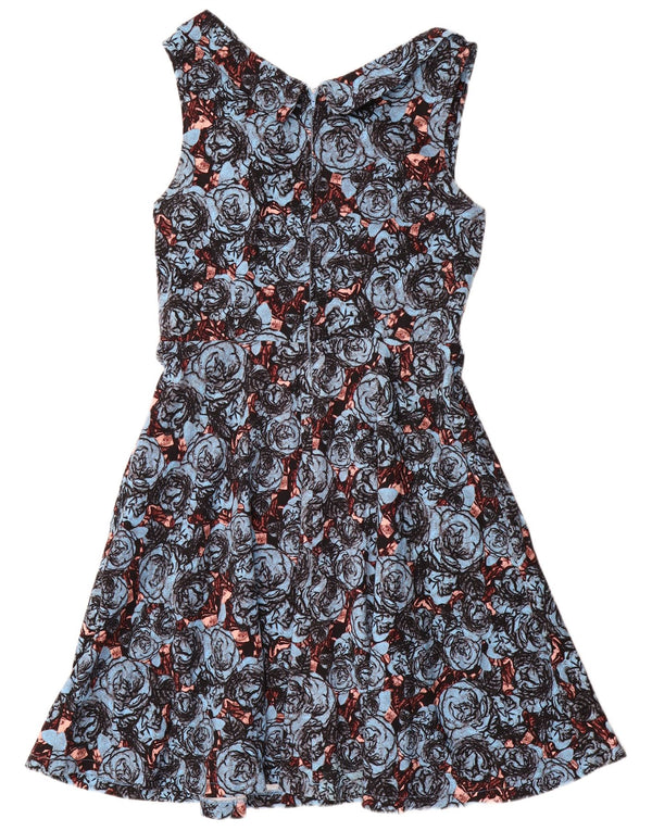 Lindy bop vestido feminino sem mangas evasê UK 18 XL azul floral algodão