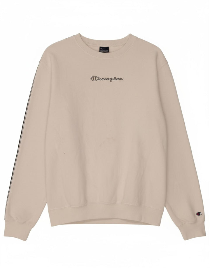 CHAMPION Suéter gráfico masculino com capuz médio branco colorblock