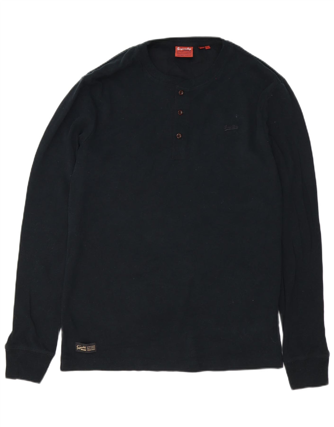 Superdry Mens Top Manga Longa Grande Algodão Preto