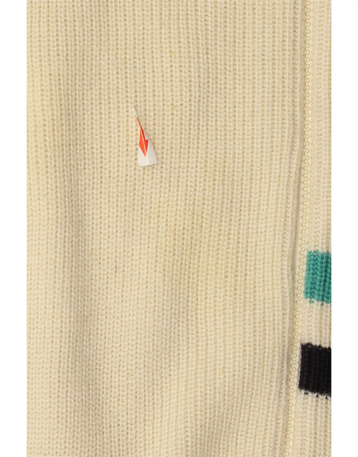Suéter cardigã masculino vintage médio off white colorblock