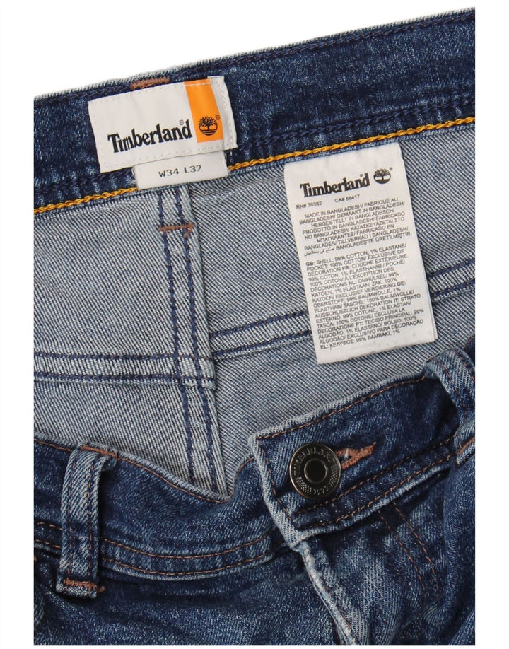Calça jeans reta masculina Timberland W34 L32 azul algodão