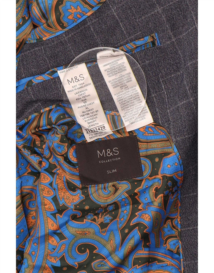 Jaqueta Blazer masculina curta de 2 botões da Marks & Spencer UK 42 XL azul marinho Check
