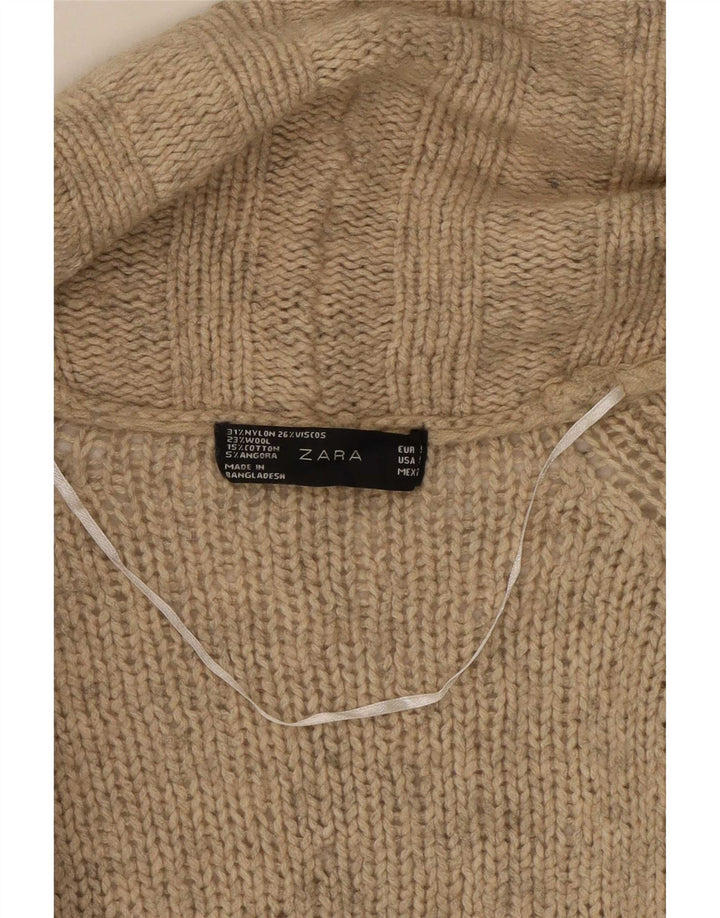 Suéter cardigã aberto feminino Zara Reino Unido 10 pequeno bege nylon