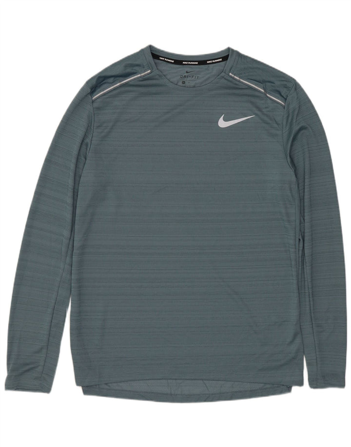 NIKE Masculino Dri Fit Top Manga Longa Médio Azul Pinstripe Poliéster