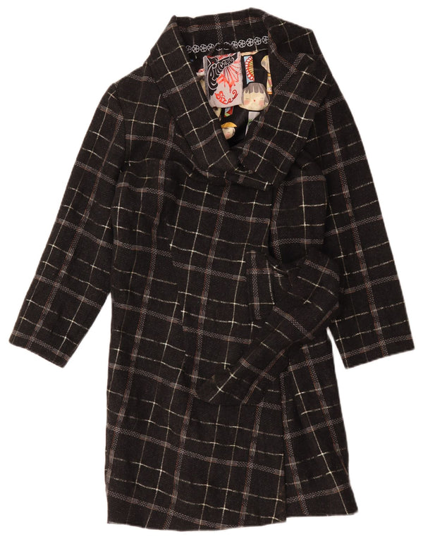 Sobretudo oversized feminino vintage US 2 XS lã xadrez preta