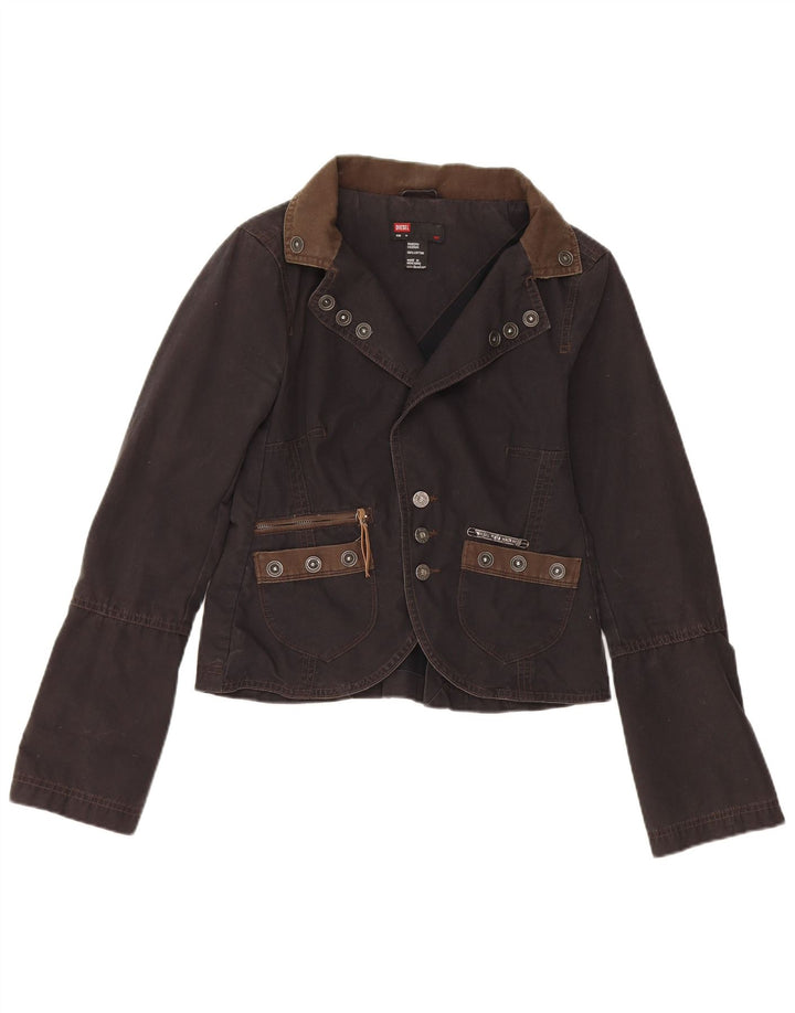 Jaqueta Blazer Feminina Diesel de 3 Botões Reino Unido 12 Algodão Preto Médio