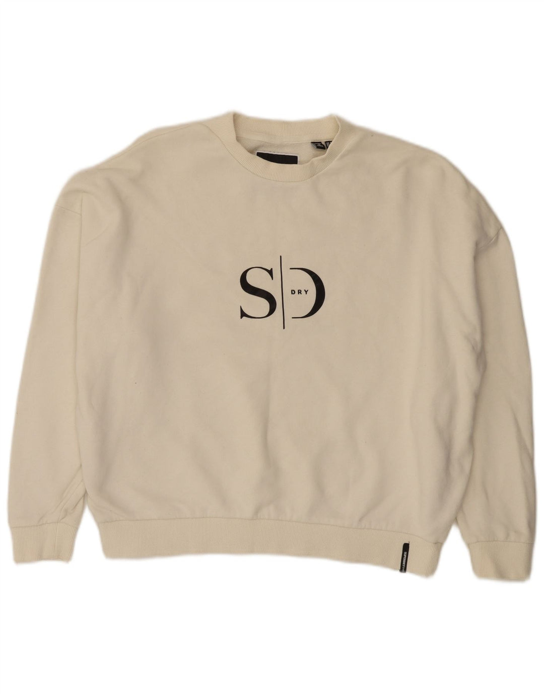 Superdry Womens Oversized Crop Sweatshirt Jumper UK 8 Pequeno Off White