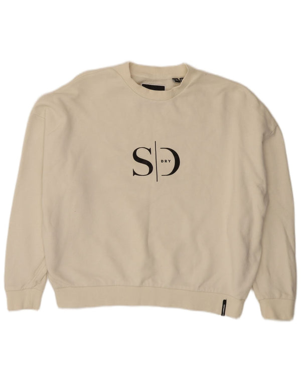 Superdry Womens Oversized Crop Sweatshirt Jumper UK 8 Pequeno Off White