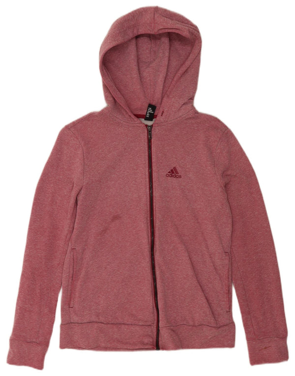 Suéter Adidas feminino com capuz e zíper gráfico UK 14 médio rosa manchado
