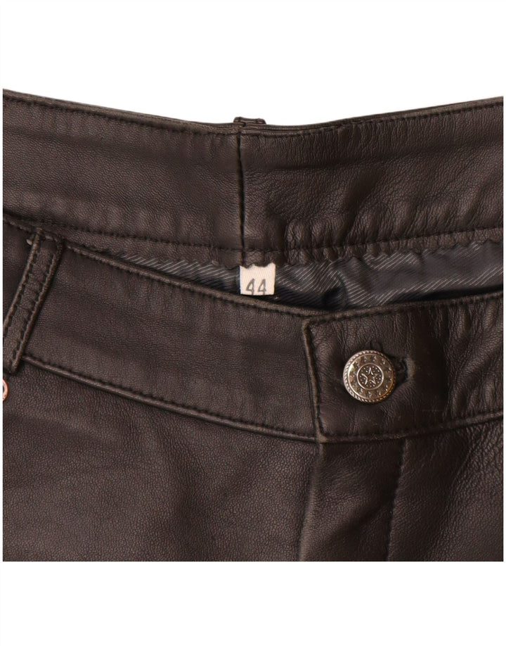 Calça feminina vintage de couro cônico IT 44 médio W32 L29 preta