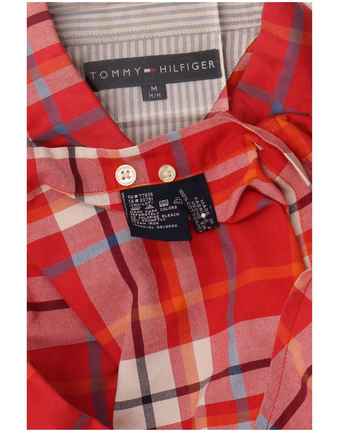 Camisa masculina Tommy Hilfiger média xadrez vermelha de algodão