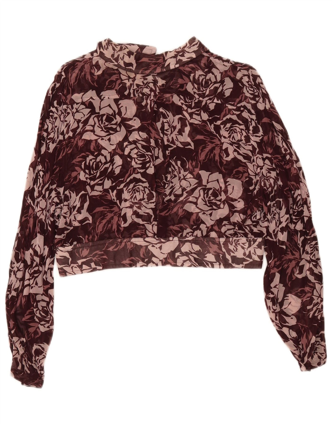 Blusa feminina vintage cropped UK 12 médio marrom floral