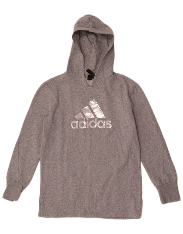 Suéter com capuz gráfico Adidas feminino 13-14 anos algodão manchado cinza