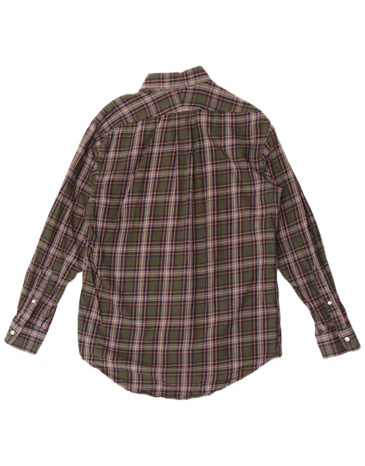 Camisa xadrez masculina Lands End tamanho 15 xadrez verde médio