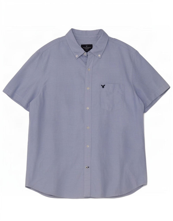 Camisa masculina American Eagle de manga curta com ajuste clássico XL azul algodão