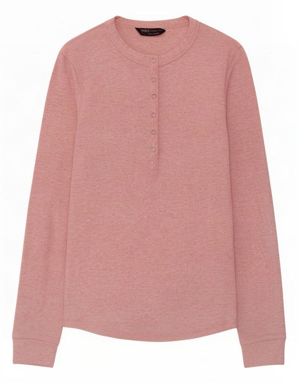 Top feminino Marks & Spencer manga comprida UK 8 poliéster manchado rosa pequeno