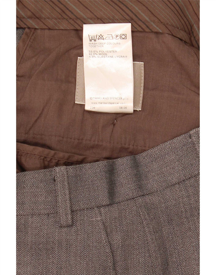 Calça masculina de terno reto Marks & Spencer W40 L29 cinza espinha de peixe