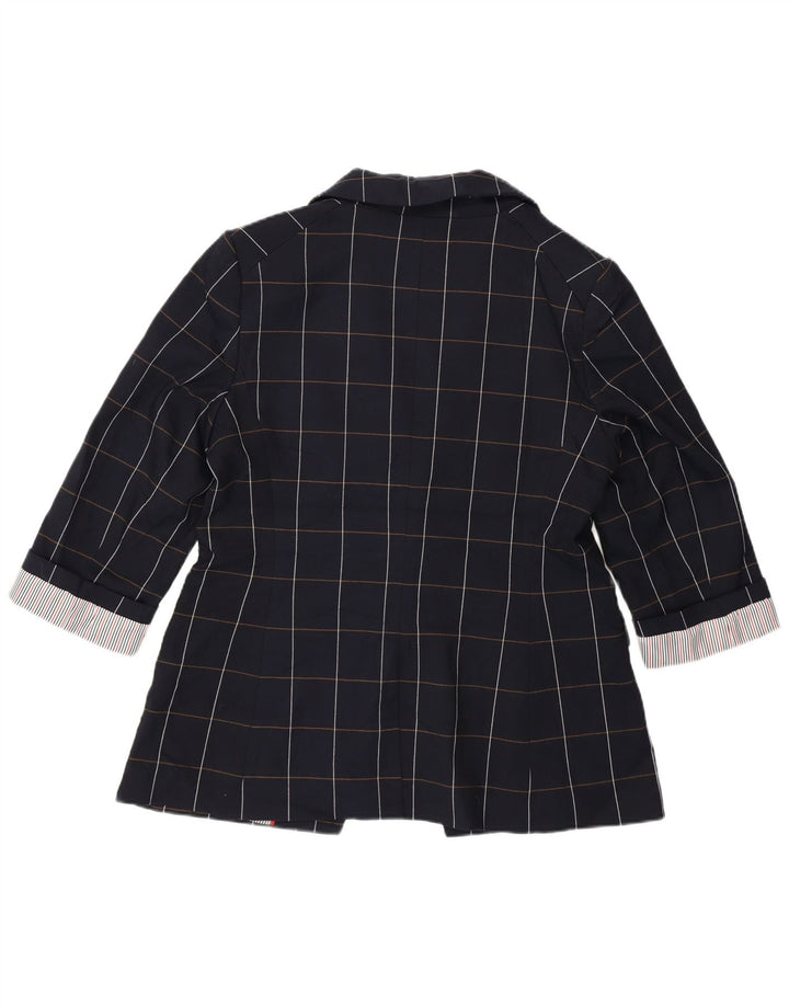 Jaqueta blazer feminina Tommy Hilfiger com 1 botão EUA 12 grande xadrez azul marinho