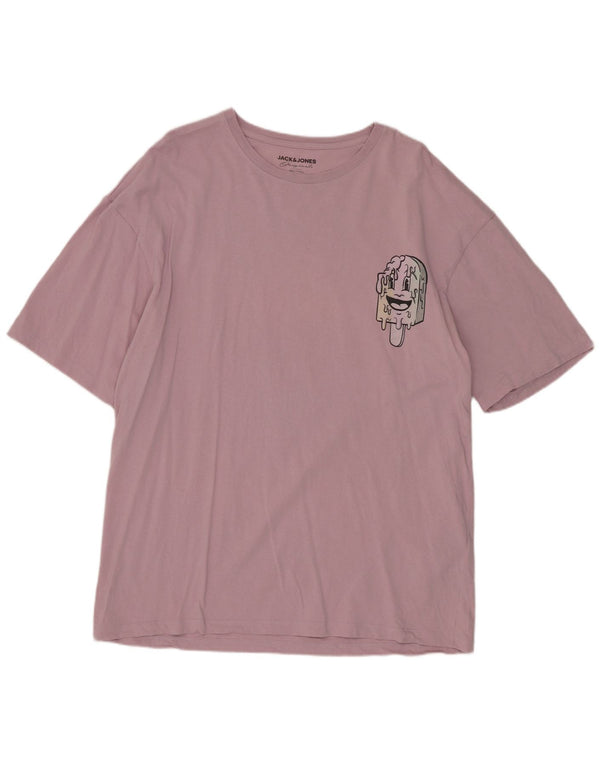 Camiseta gráfica masculina Jack & Jones grande algodão rosa