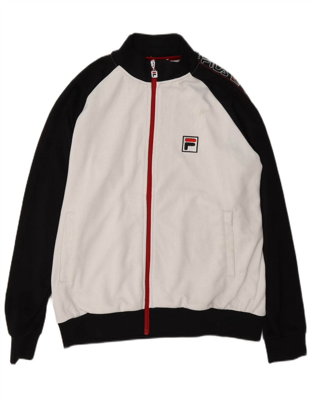 Fila Mens Graphic Tracksuit Top Jacket Pequeno Poliéster Colorblock Branco