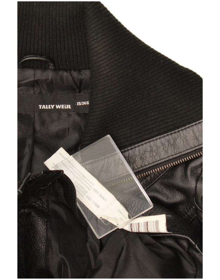 Jaqueta de couro feminina Tally Weil Reino Unido 6 XS couro preto