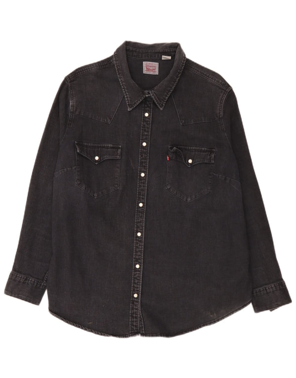 Camisa jeans feminina Levi's UK 20 2XL algodão preto