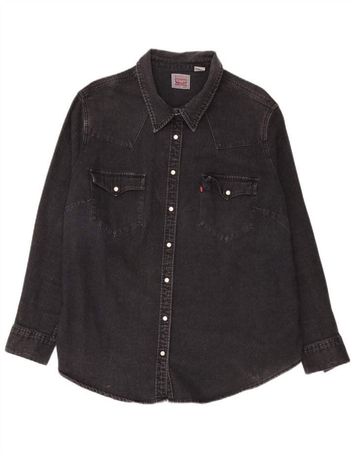 Camisa jeans feminina Levi's UK 20 2XL algodão preto