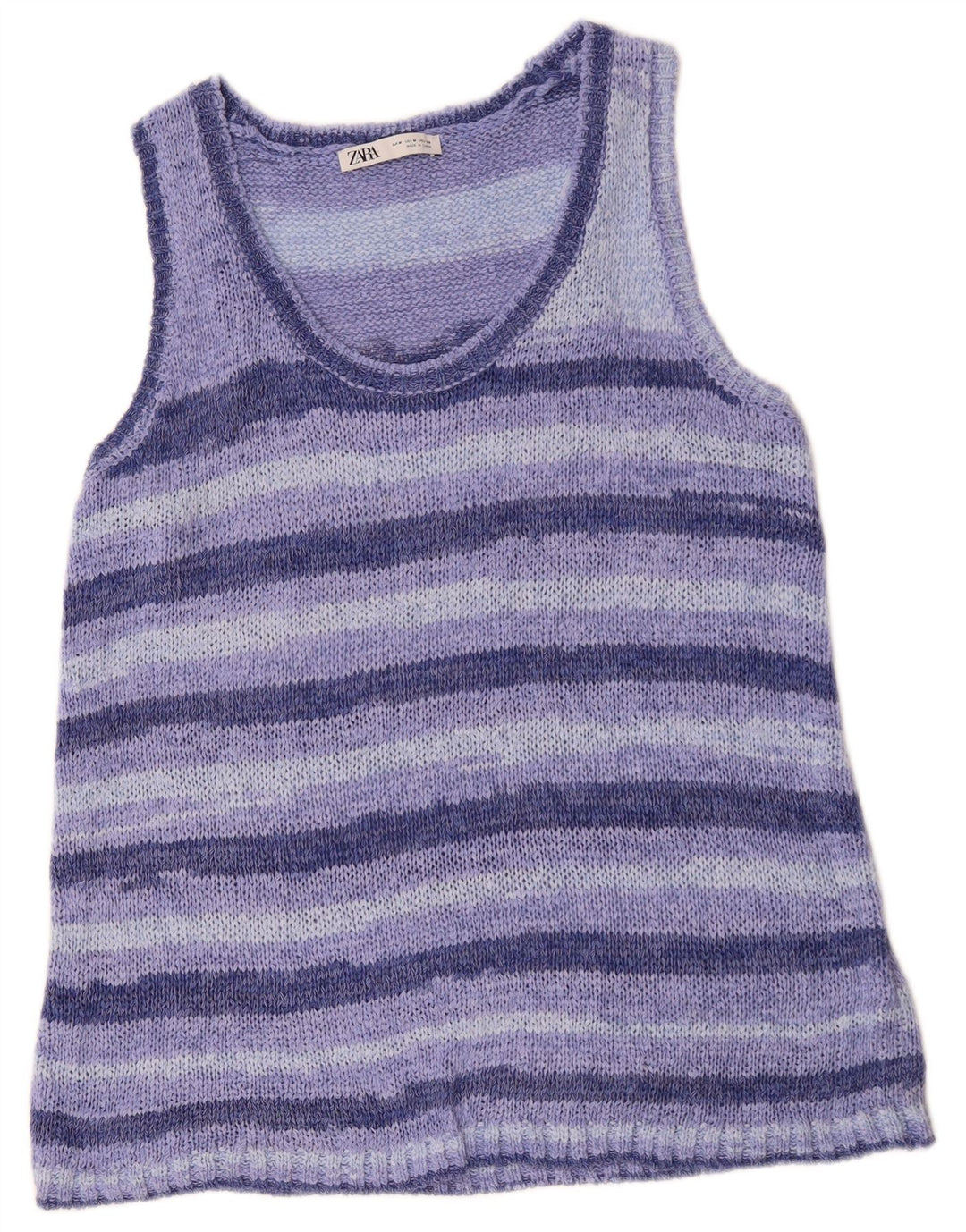 ZARA Womens Vest Tank Top UK 14 Acrílico Listrado Azul Médio