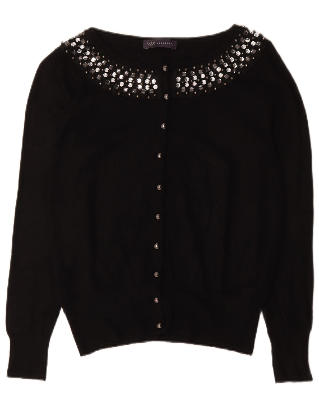Suéter cardigã feminino Marks & Spencer Reino Unido 12 algodão preto médio