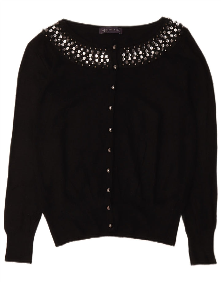 Suéter cardigã feminino Marks & Spencer Reino Unido 12 algodão preto médio