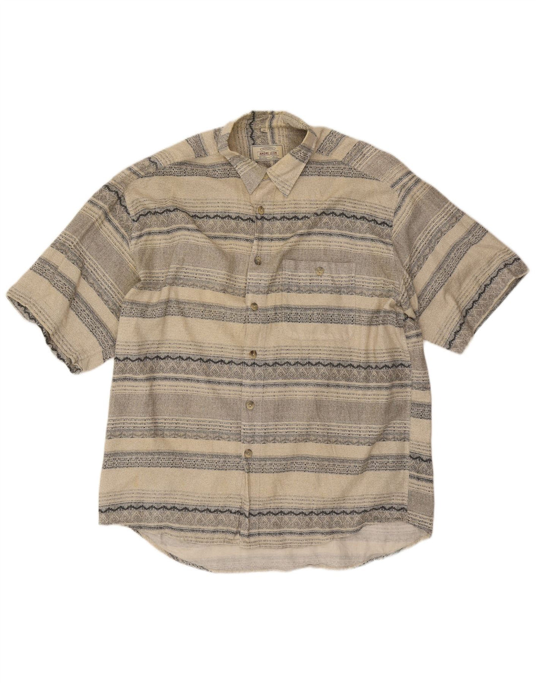 ANDRE LEON Camisa masculina de manga curta 2XL listrada bege