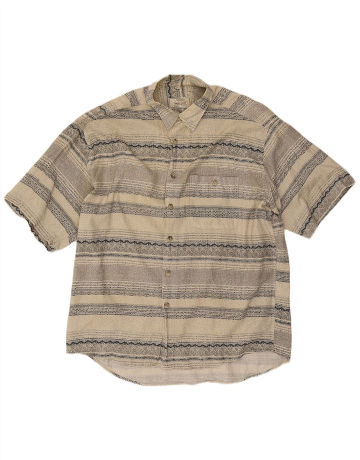 ANDRE LEON Camisa masculina de manga curta 2XL listrada bege