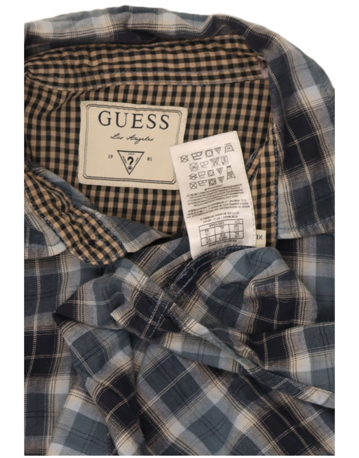 Camisa masculina de flanela Guess Reino Unido 42 grande algodão xadrez azul