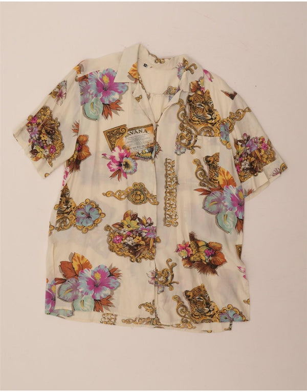 Blusa feminina vintage de manga curta UK 20 2XL floral multicolorida