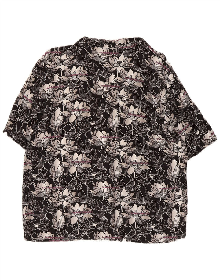 Camisa masculina vintage de manga curta grande floral preta