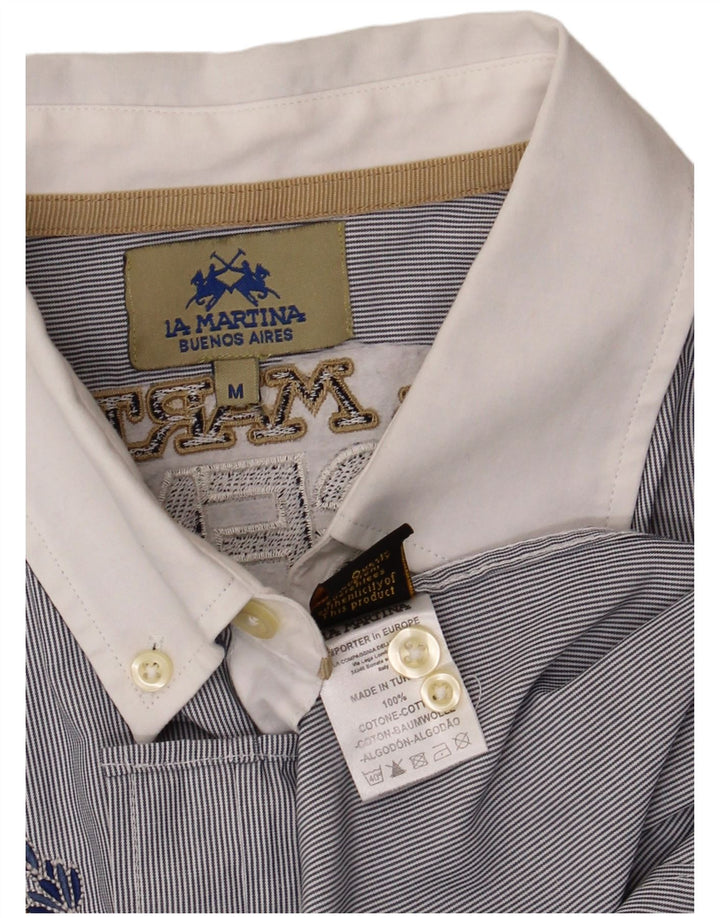Camisa gráfica masculina La Martina algodão listrado azul médio