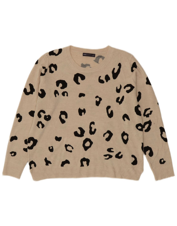 Suéter feminino Marks & Spencer com gola redonda Reino Unido 18 XL bege estampa animal