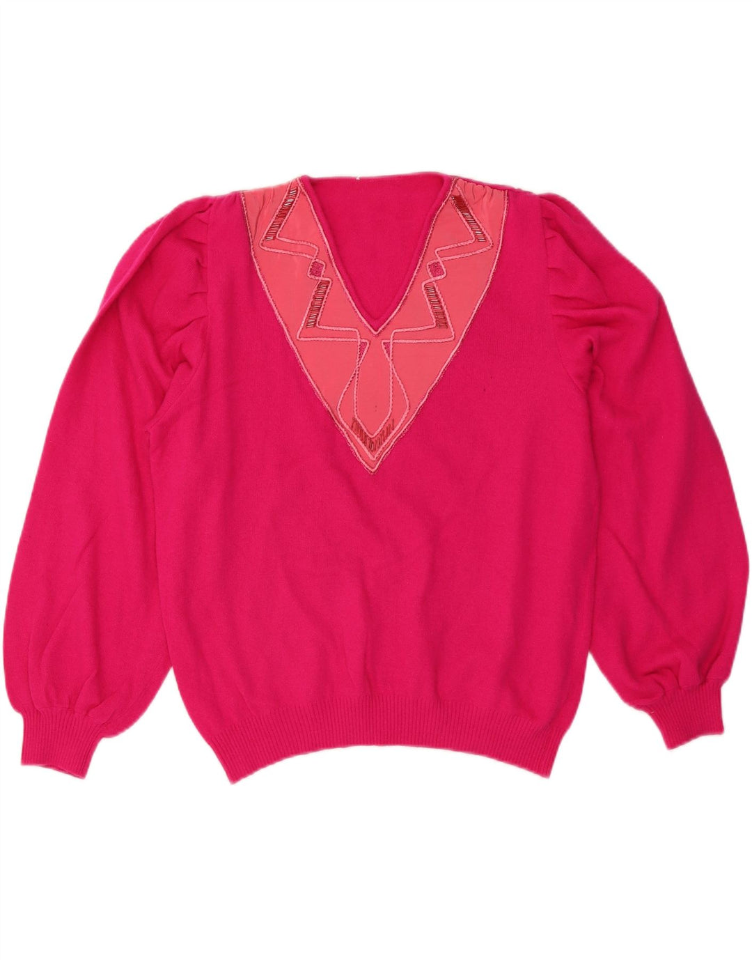 Suéter feminino VINTAGE com decote em V IT 50 XL lã rosa