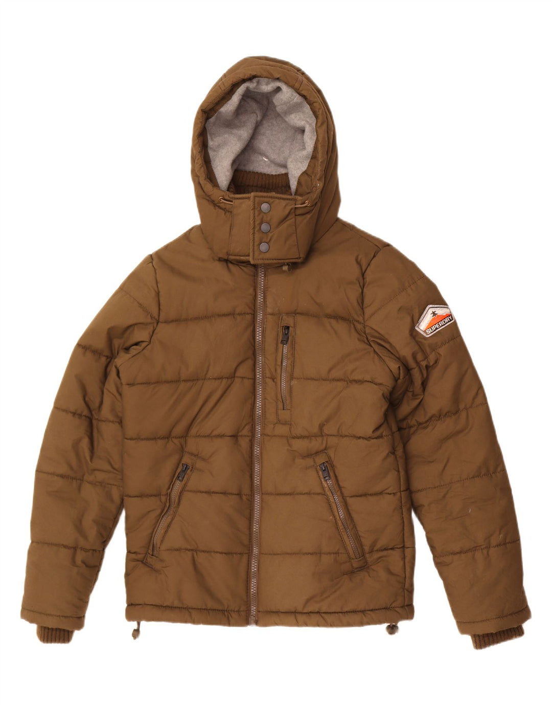 Jaqueta acolchoada com capuz masculina Superdry UK 38 poliéster cáqui médio