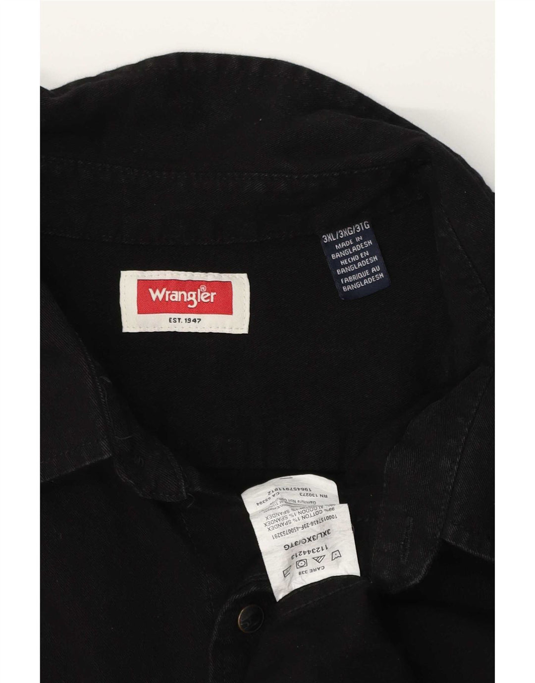 Camisa jeans Wrangler masculina ocidental 3XL algodão preto